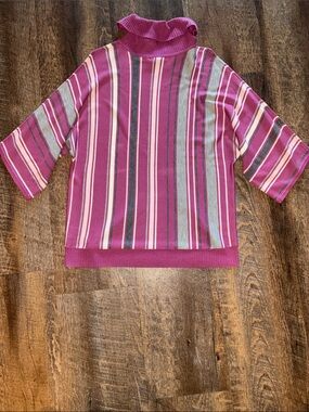 New York & Company Pink Striped Cowl Turtleneck Sweater